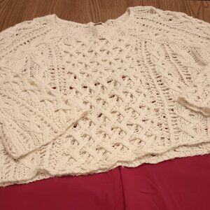 Free People Size S Cream Crochet Oversized Cropped Sweater